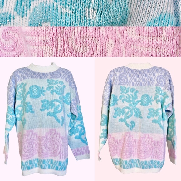 Vintage 80s Kawaii fairy kei metallic pastel high crewneck sweater - Picture 2 of 10